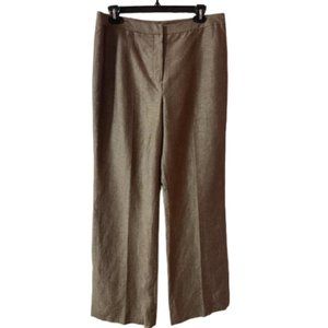 Linen Blend Lined Flat Front High Waist Brown Trouser Pants Size 10  #0650